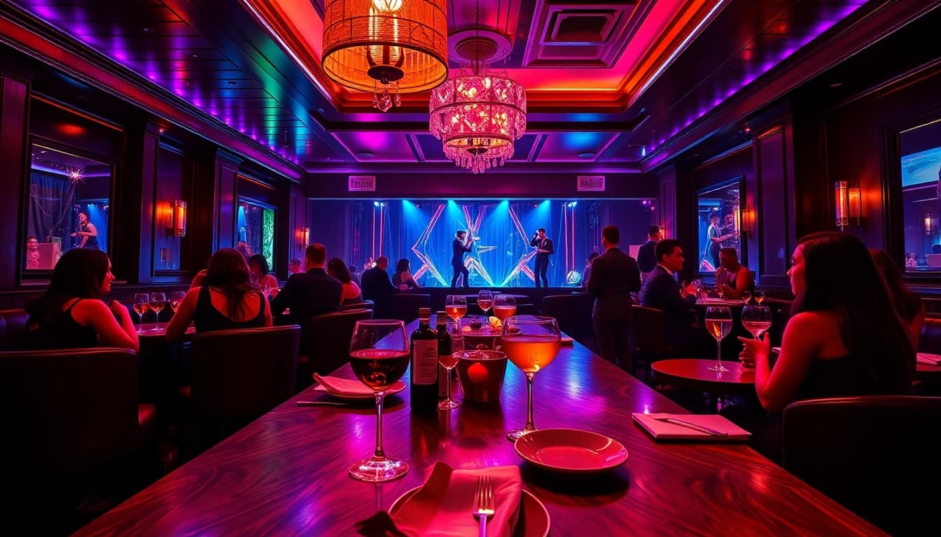 Dinner sxm at Club Noir featuring vibrant nightlife, luxurious cocktails, and captivating performances.