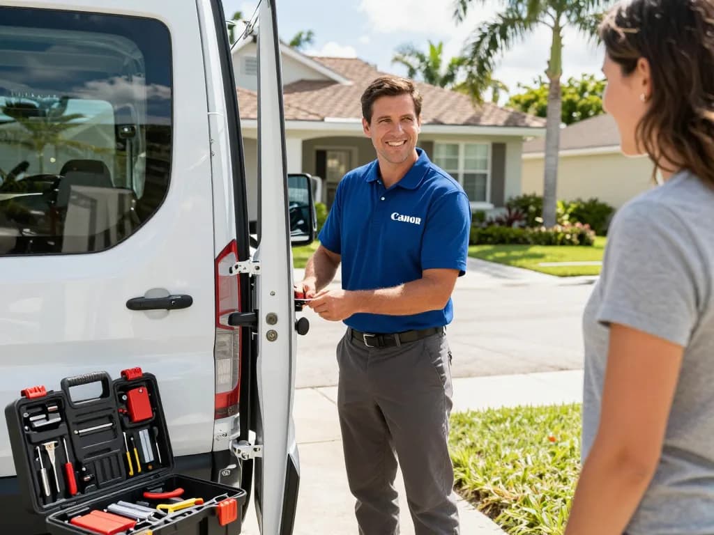 Locksmith in Vero Beach unlocking a house door with professional tools and friendly service.