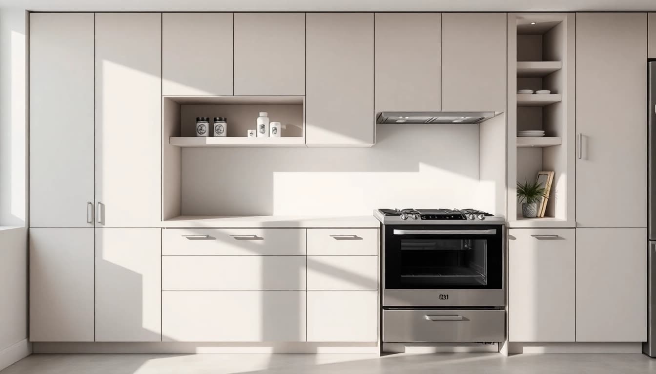 Showcase elegant уреди за вграждане in a modern kitchen setting, highlighting their stylish integration.