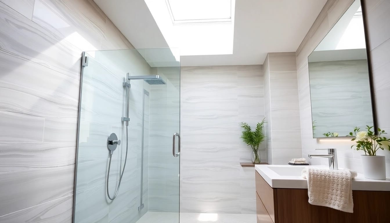 Transform your space with a contemporary wet room shower, featuring elegant glass panels and sleek fixtures.