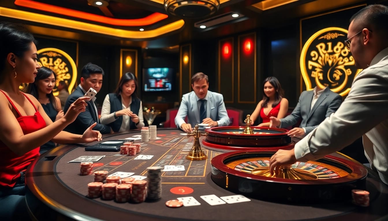 Players enjoying an RR88-themed casino experience with vibrant gaming elements at the table.