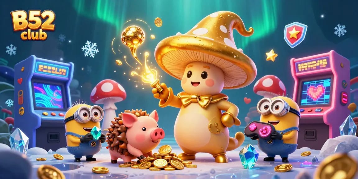 Engage in thrilling gameplay at B52 club with vibrant characters and magical casino elements.