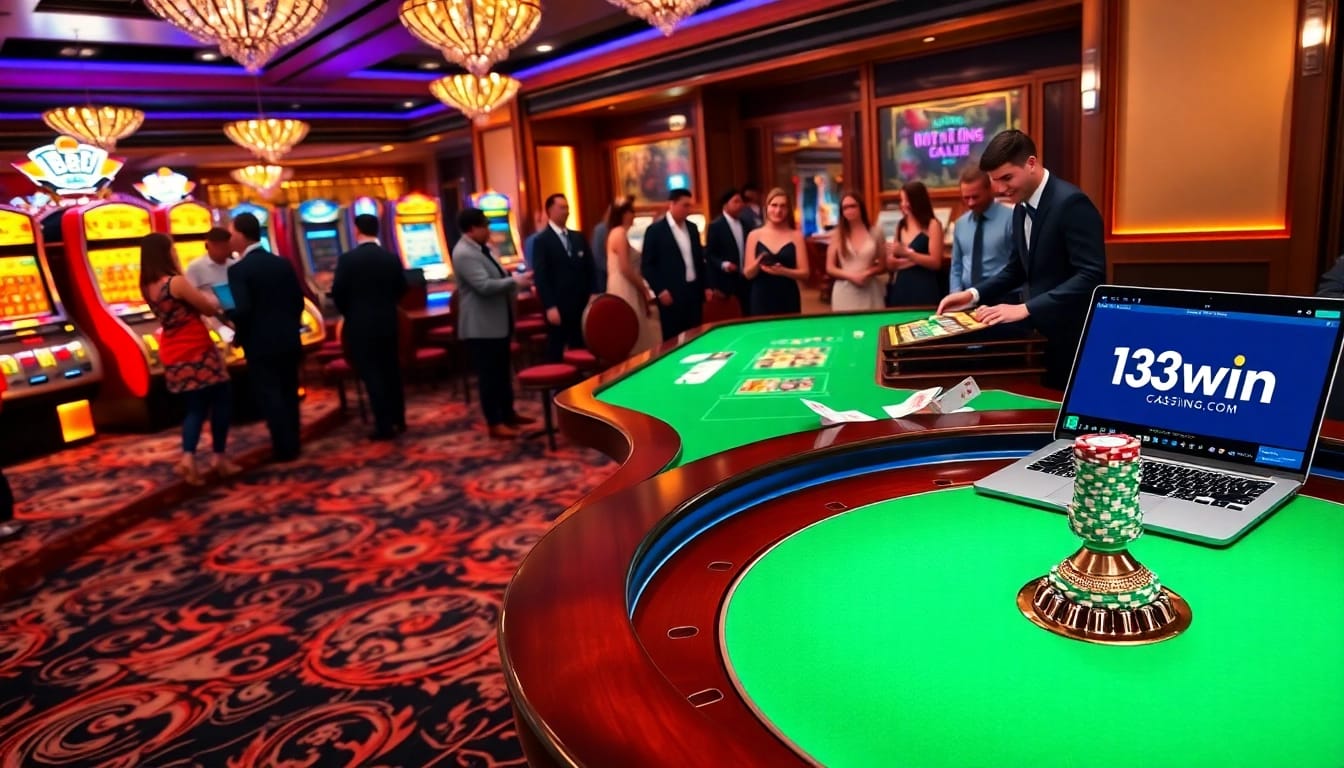 Experience excitement at 13win.com with vibrant casino scenes featuring roulette, poker, and online gaming.