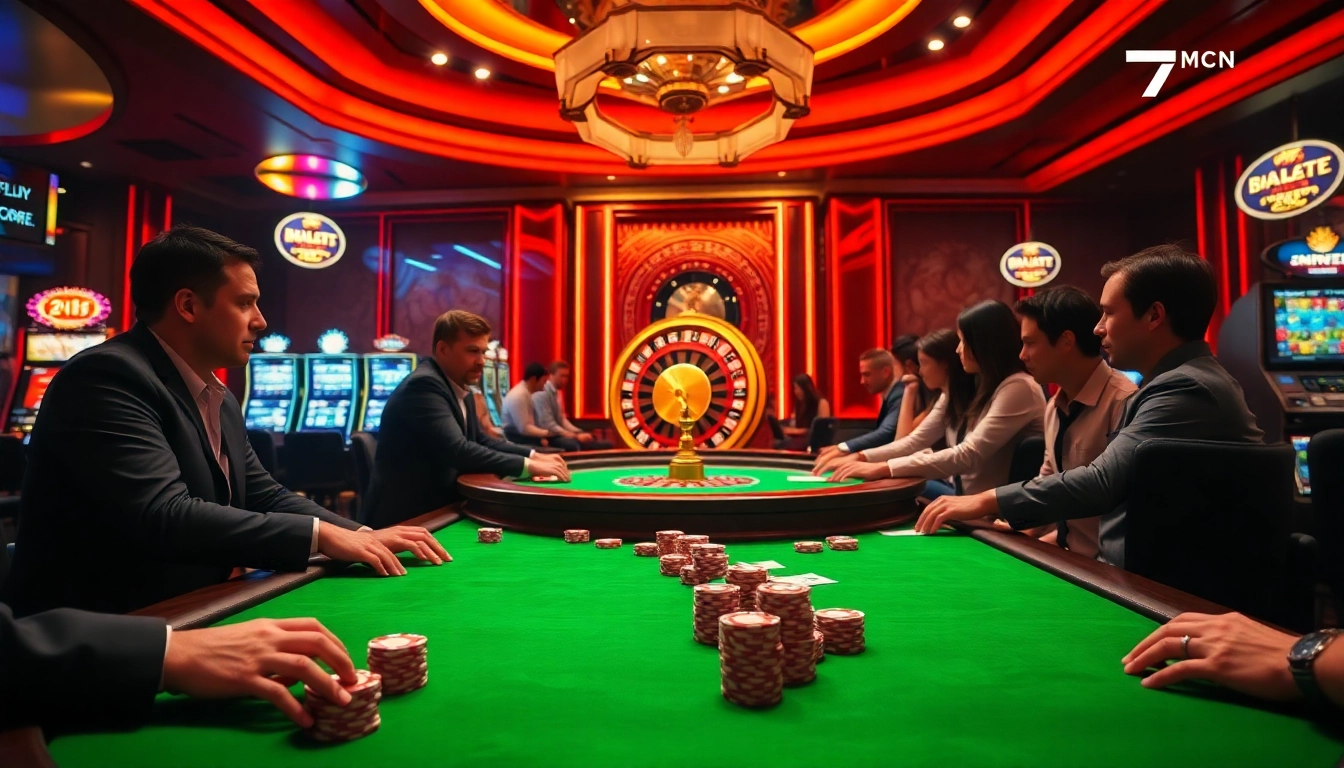 Engaged players at a poker table enjoying a thrilling game while monitoring live scores at 7mcn.