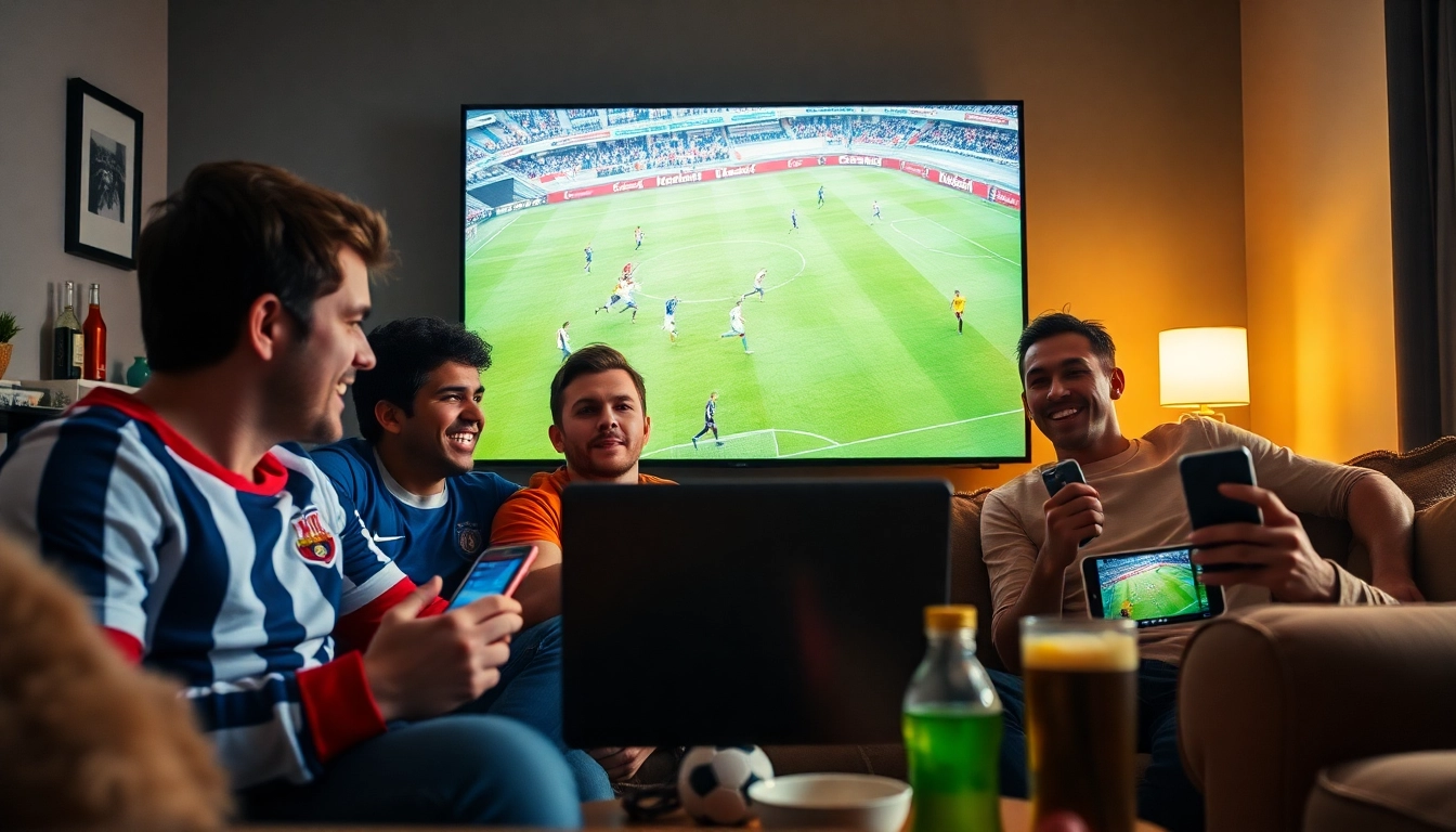 Fans enjoying live football on vaoluoitv.it.com with vibrant atmosphere and high-definition display.