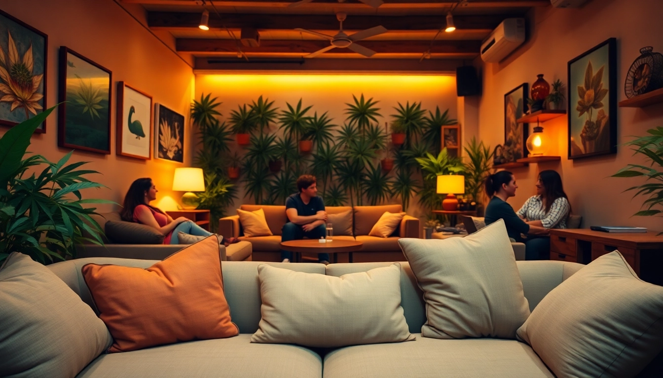 Relaxing atmosphere at Association cannabis shop Madrid with members enjoying their time.