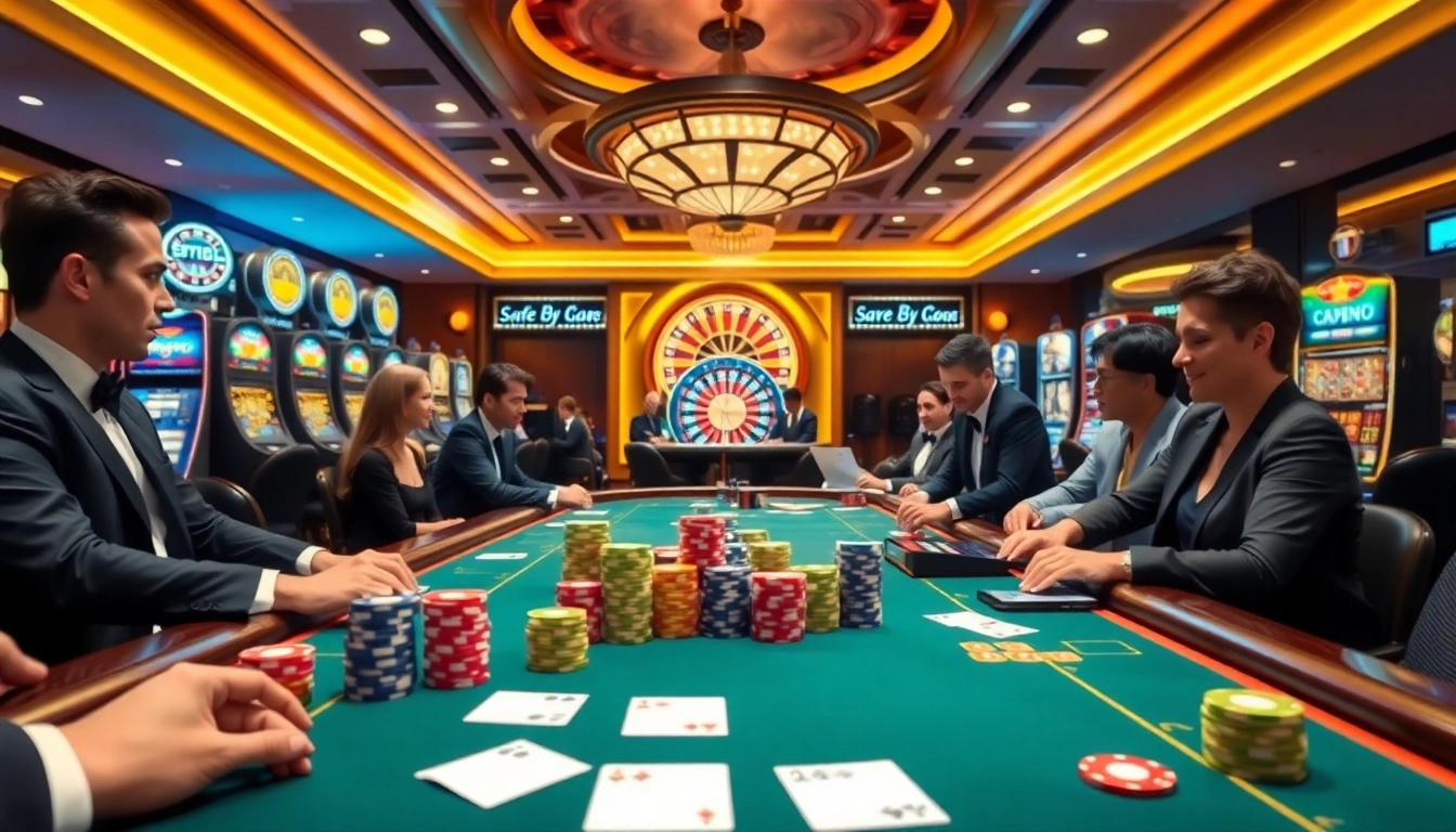 Excited players enjoying poker action at a table inspired by https://go88hv.com/ in a luxurious casino setting.