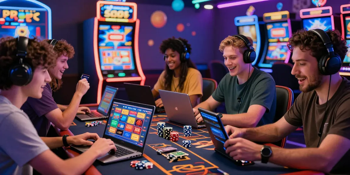 Players enjoying credit card casinos on mobile devices in an electrifying online gaming atmosphere.