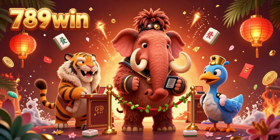 Experience the vibrant casino atmosphere with 789win featuring 3D cartoon characters including a woolly mammoth bouncer and a saber-tooth tiger VIP.