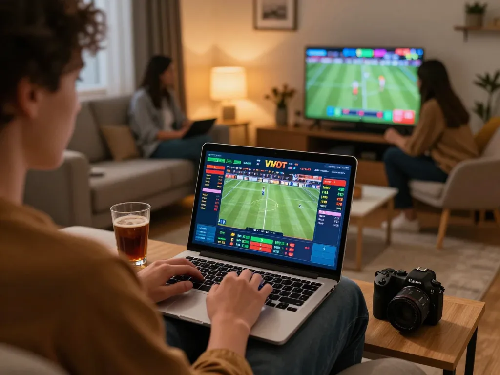 Place live bets on DV88 in a stylish home setup with friends enjoying the game.