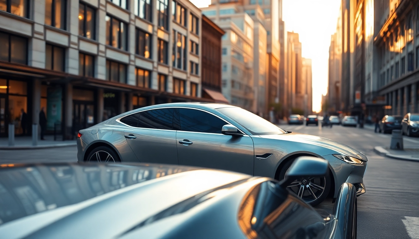 An elegant Ashley car parked in a vibrant city, highlighting its sleek design and luxury features.