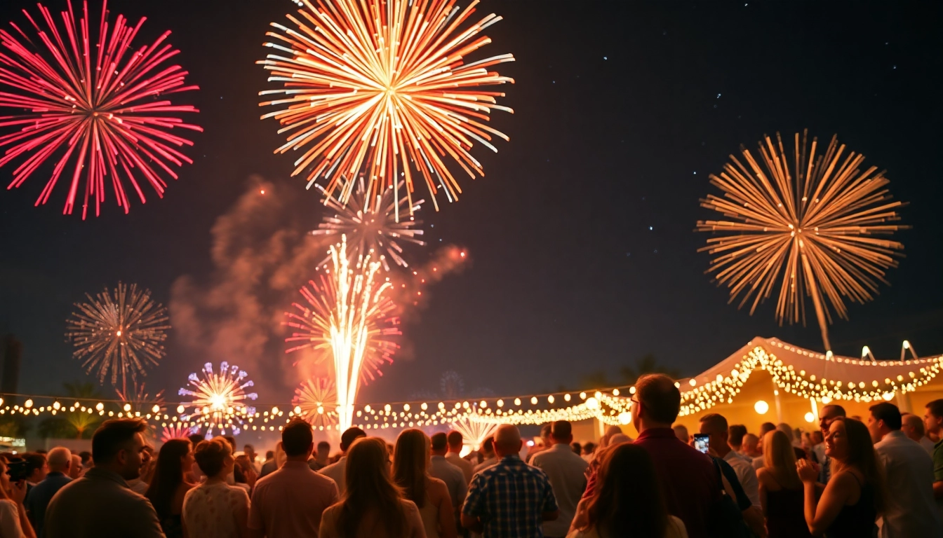 Experience breathtaking fireworks uk lighting up the night sky at a lively outdoor celebration.