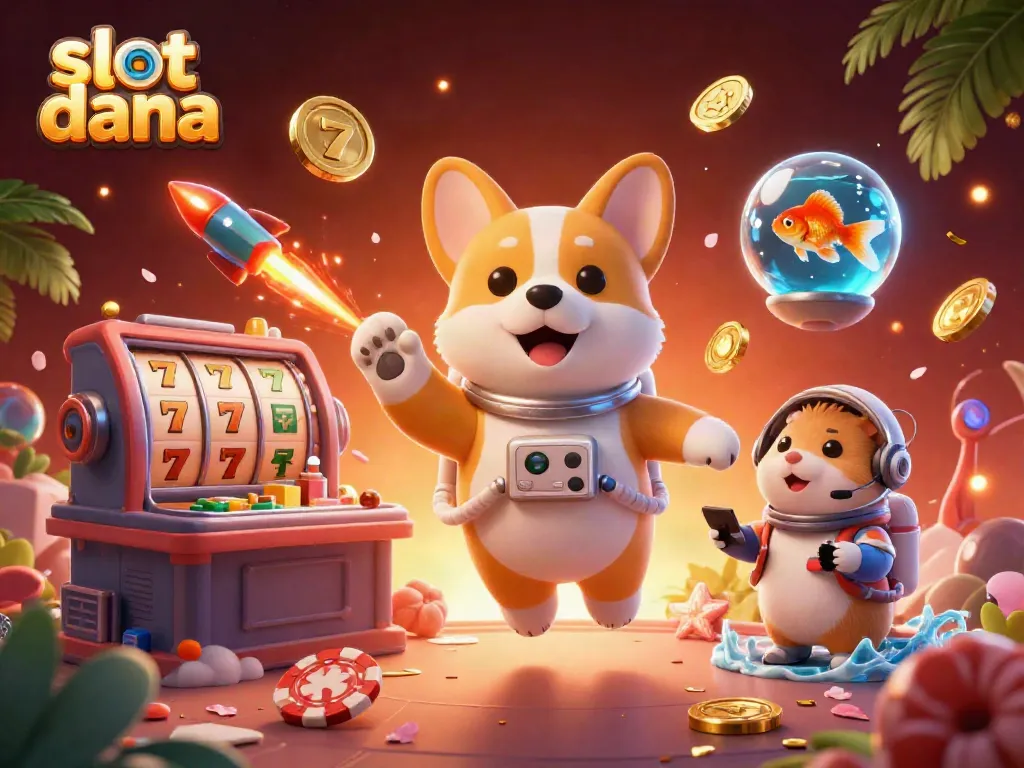 Experience excitement with slot dana as a 3D astronaut corgi plays in a floating casino.
