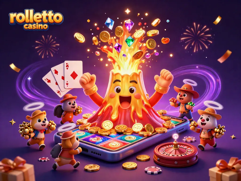Win big at rolletto casino with vibrant 3D eruption of gold and adventure!