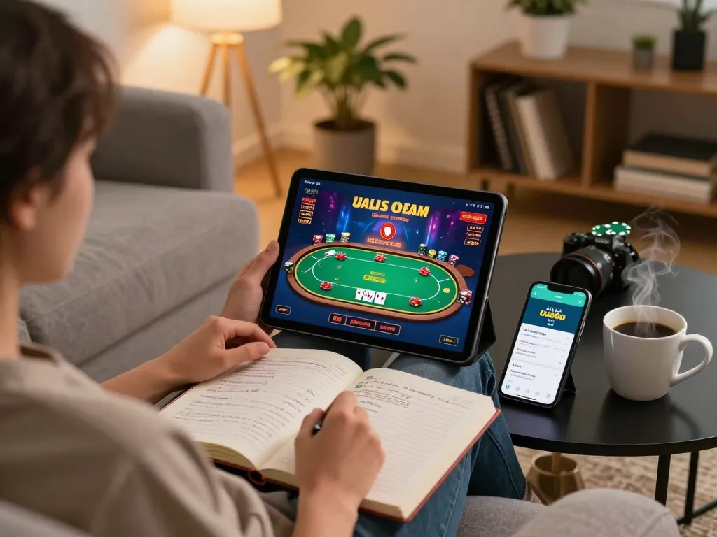 Engaging online poker game experience with uu88 app on tablet at home.