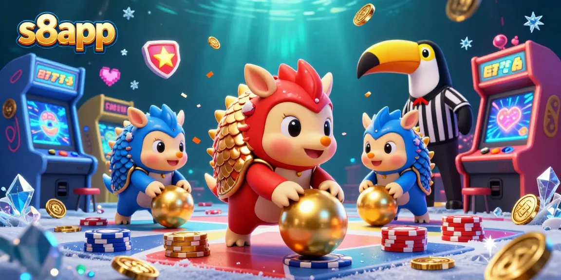 Engage in thrilling gameplay at s8app with dynamic pangolin characters in a lively casino scene.