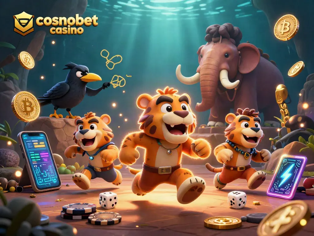 Experience the excitement of cosmobet casino with a dynamic 3D illustration featuring unique characters.
