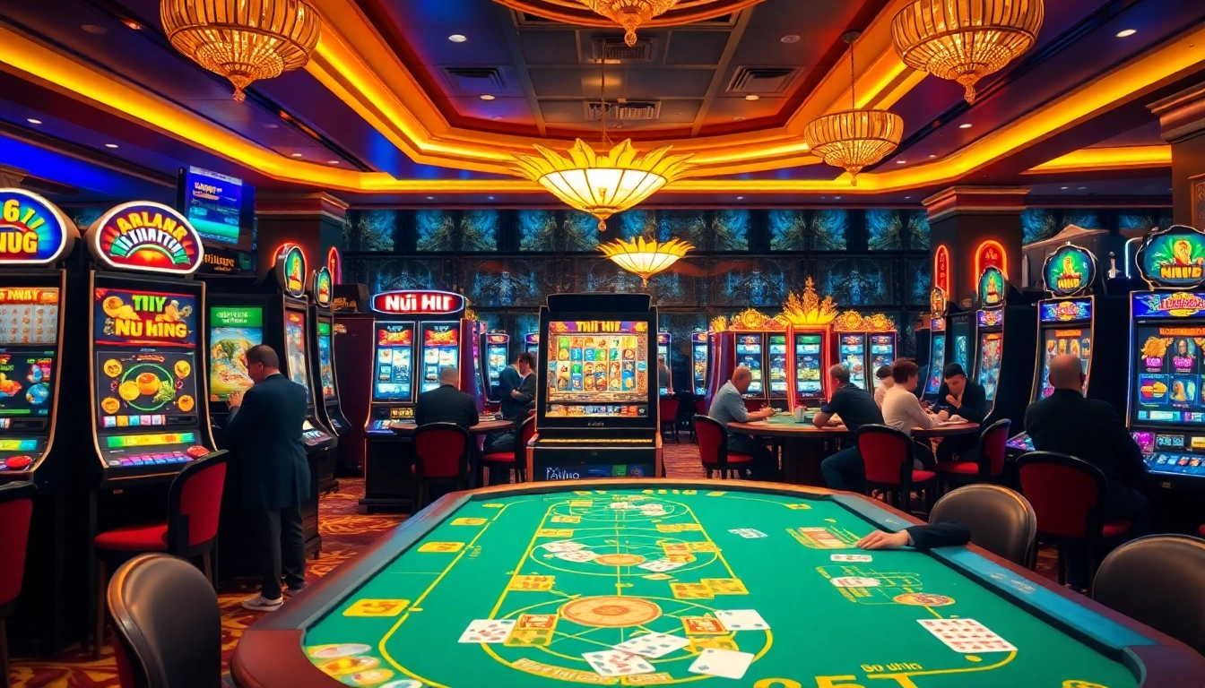 Spin the vibrant nổ hũ slot machine in a luxurious casino ambiance, inviting winnings and thrill.
