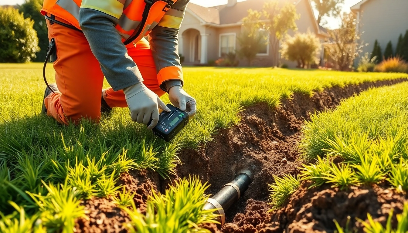 Professional technician conducting underground leak detection in a backyard.