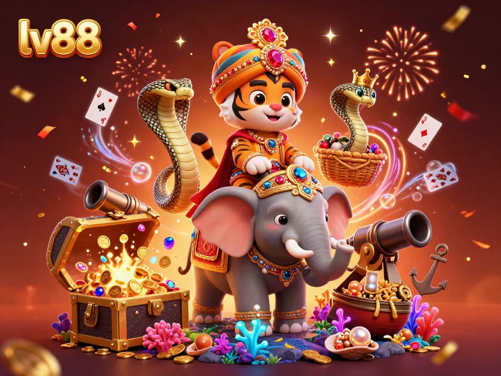 Experience excitement with lv88 at this vibrant casino scene filled with action and treasures.