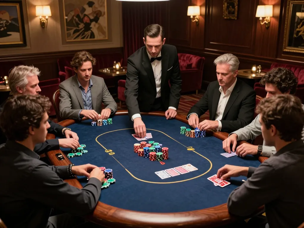 Exciting poker gameplay at a u888 private table with players and vibrant chips.