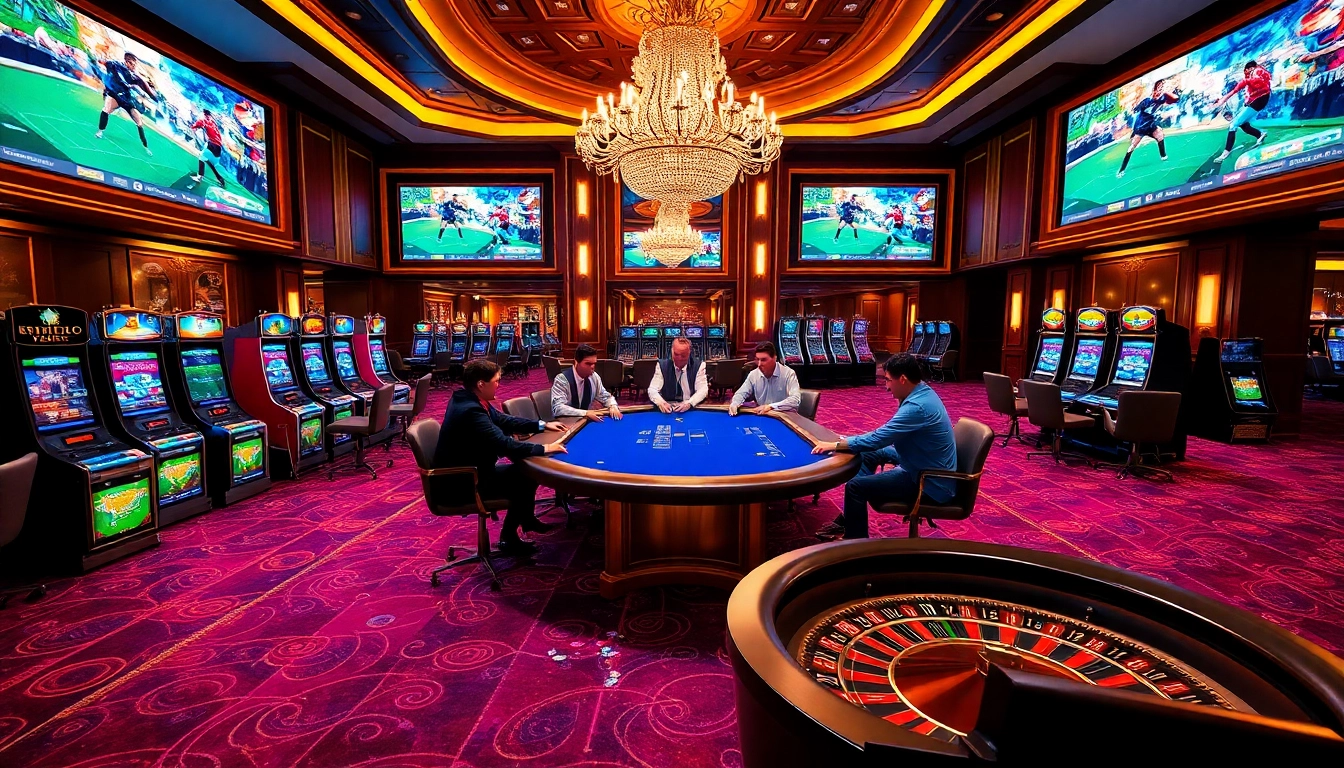 Players engaged in a high-stakes game at https://thabet.vegas/ casino with vibrant poker chips and cards.