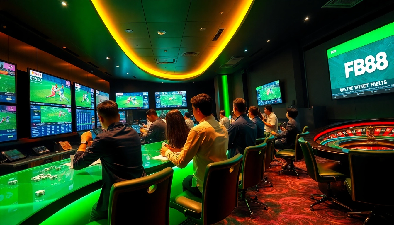 Experience excitement with Thể Thao FB88 as bettors engage in exhilarating sports betting amidst a lively casino atmosphere.