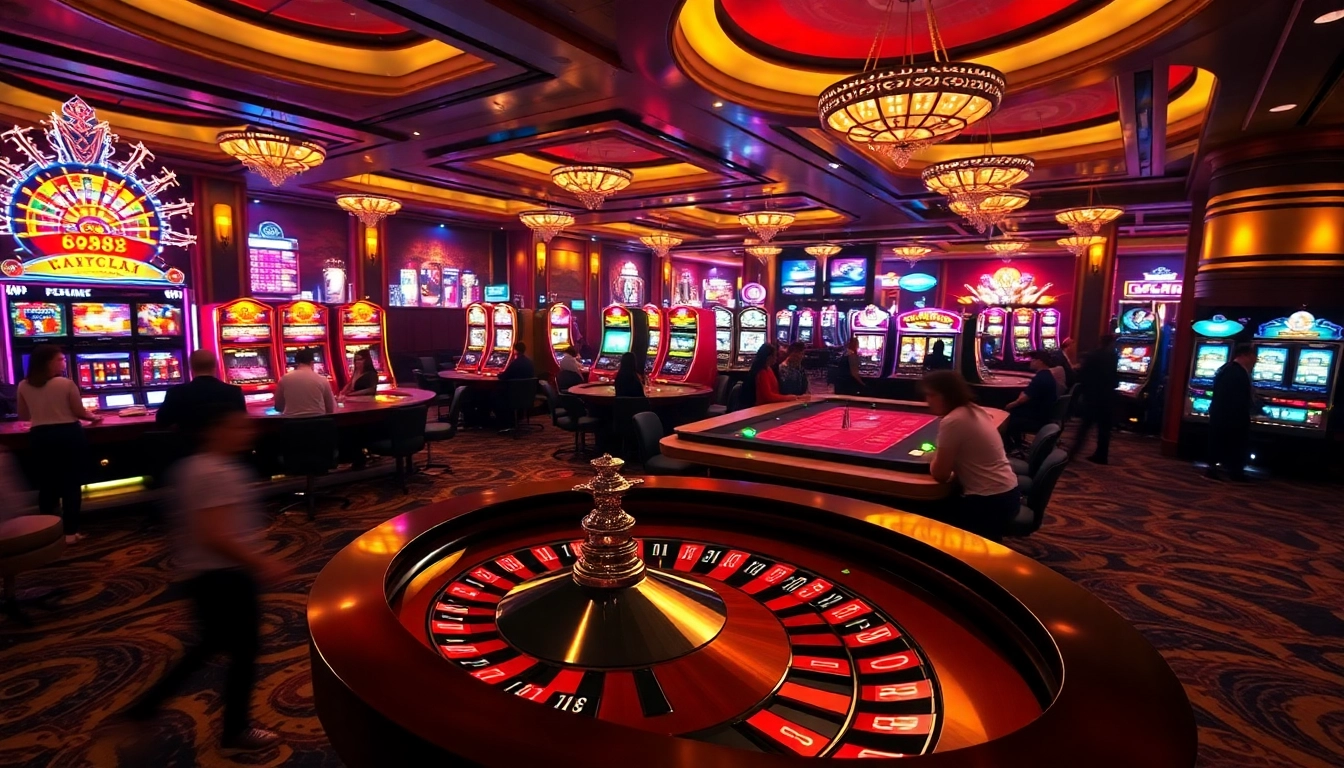 Bet888's thrilling casino atmosphere featuring excited players at the roulette table and vibrant slot machines.
