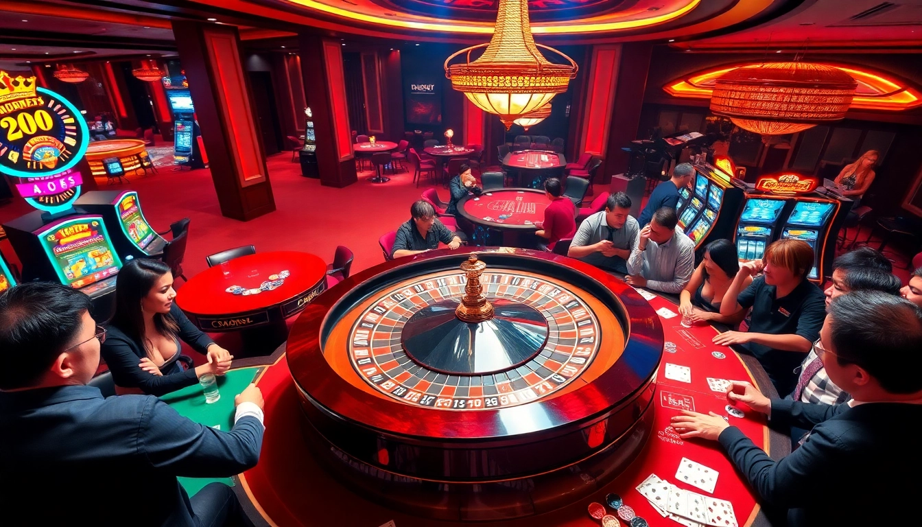 Experience the thrill of gambling at https://king88.limited/ with an immersive casino scene featuring excitement and luxury.