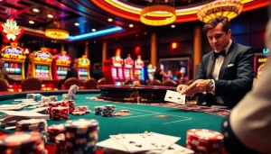 Engaged players at a luxurious casino table, showcasing action related to QQ888 gambling excitement.