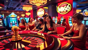 Players enjoying a thrilling game at MB66.COM casino, featuring roulette and poker tables.