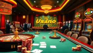 Experience the excitement of nhà cái usbet with vibrant casino tables and spinning slots.