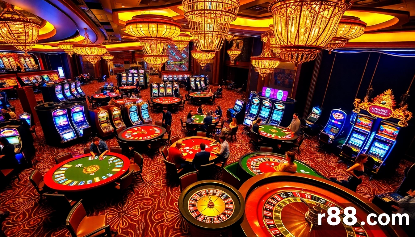 Experience the thrill of rr88.com with vibrant poker tables and engaging slot machines.