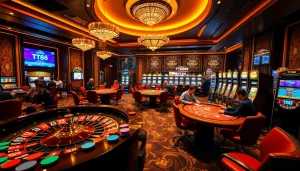 TT88 casino scene with roulette wheel and vibrant poker tables creating excitement.