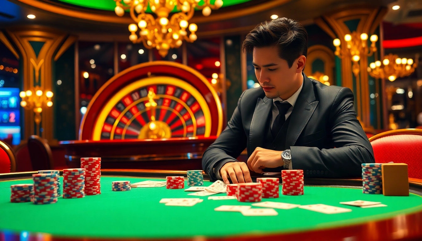 78win top showcases a luxurious casino atmosphere with vibrant gaming tables and poker chips.