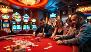 Players enjoying poker at 789club, surrounded by colorful chips and casino ambiance.