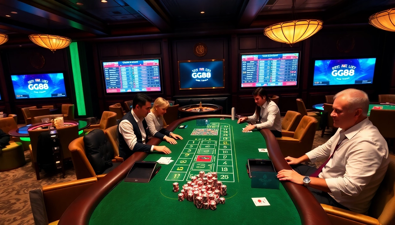 Engaged players at GG88 live casino table enjoying a thrilling game of baccarat.