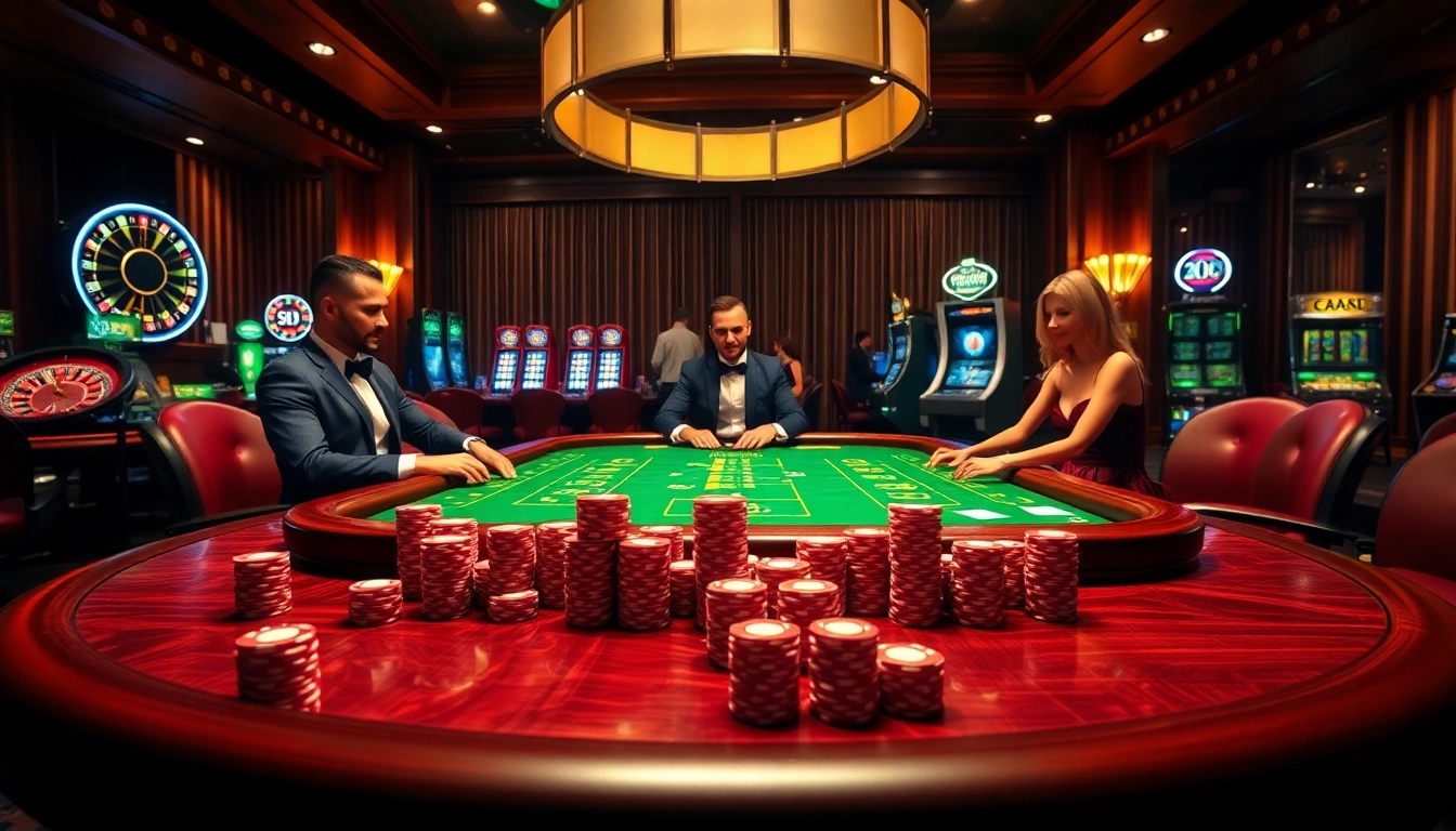 Engaging poker players at dom88.us.com showcasing luxurious casino atmosphere and strategic gameplay.