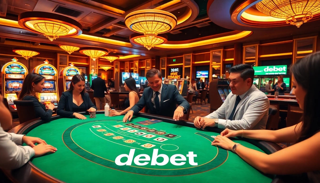 Engaged players enjoying a game of blackjack at a debet-themed luxury casino table.