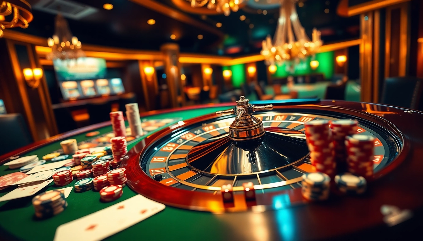 Experience luxury betting action at kjc com with a vibrant casino table and roulette wheel.