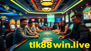 Experience the thrill of online gaming at tk88win.live with an engaging casino setup showcasing players enjoying various games.
