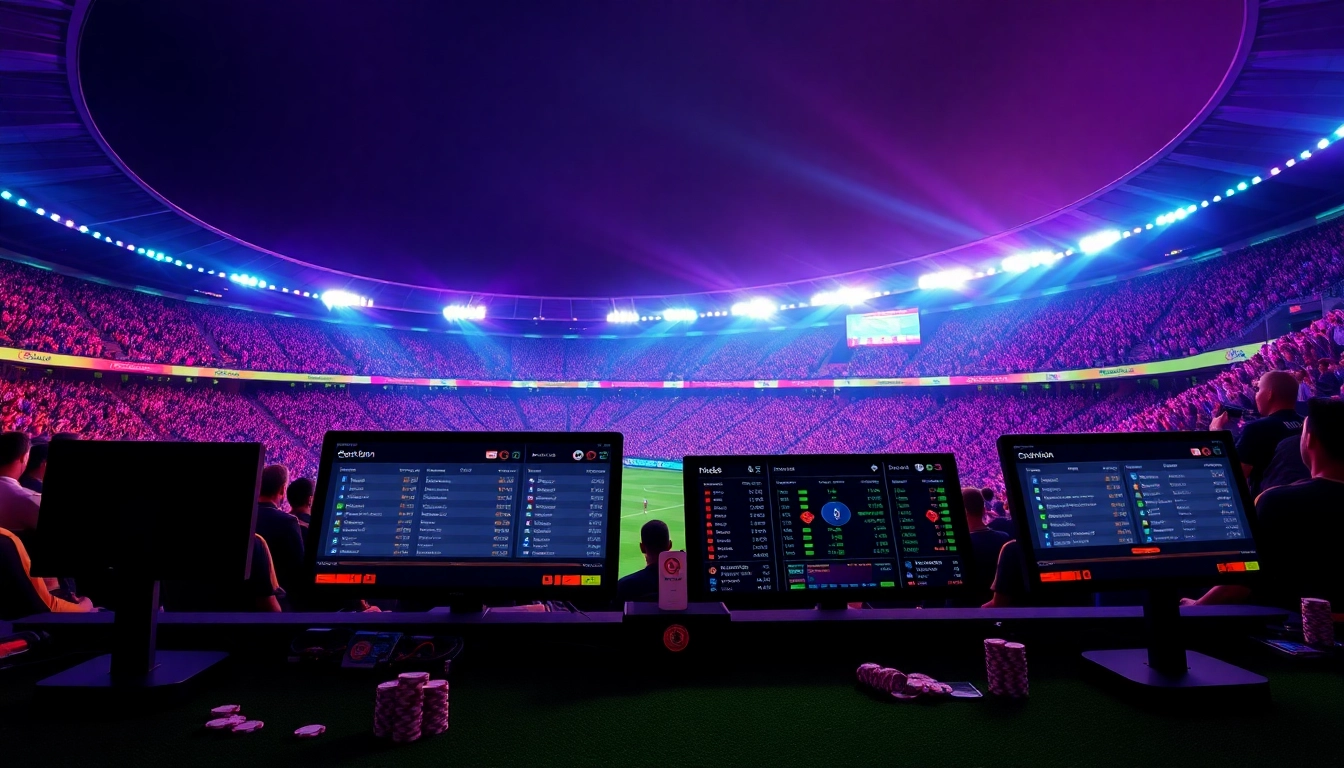 Kèo Bóng Đá betting interface displaying vibrant odds in an electrifying football stadium.