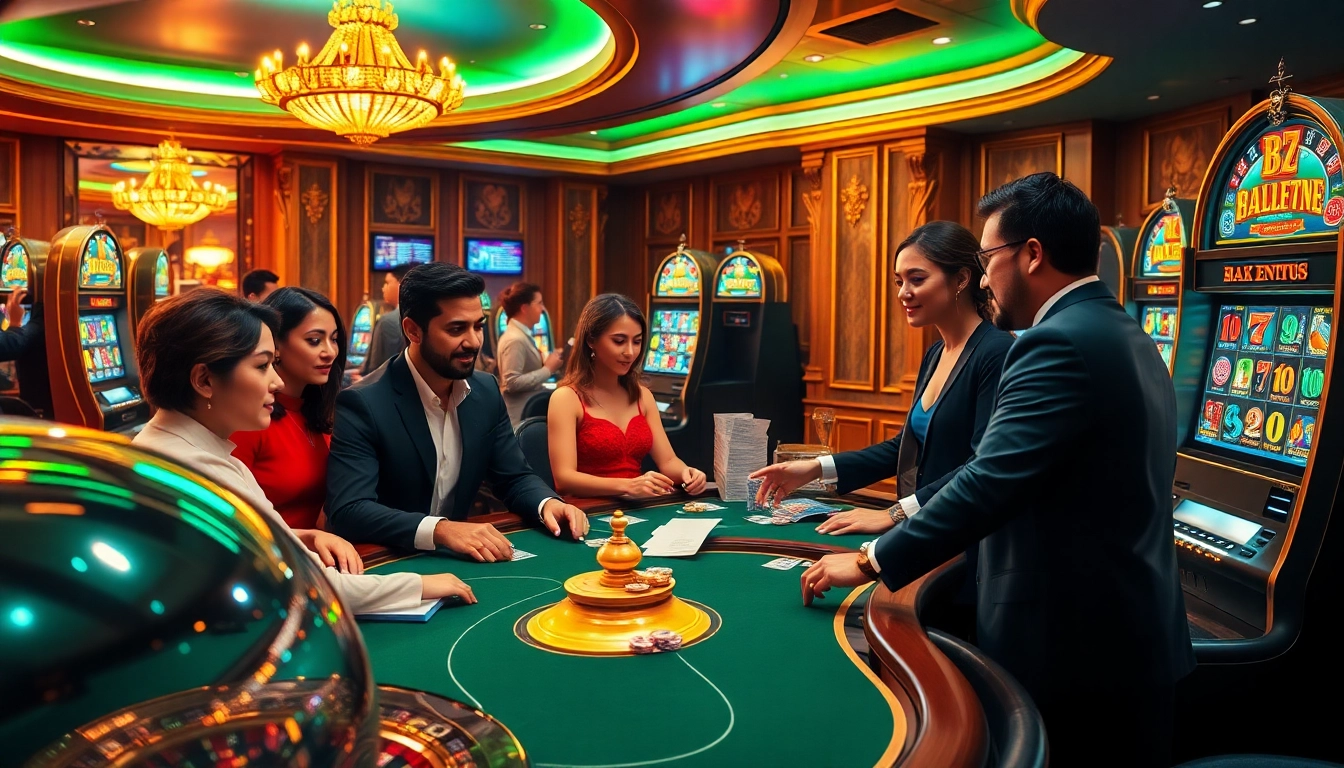 B52 gamblers celebrating a winning hand at an upscale casino table.