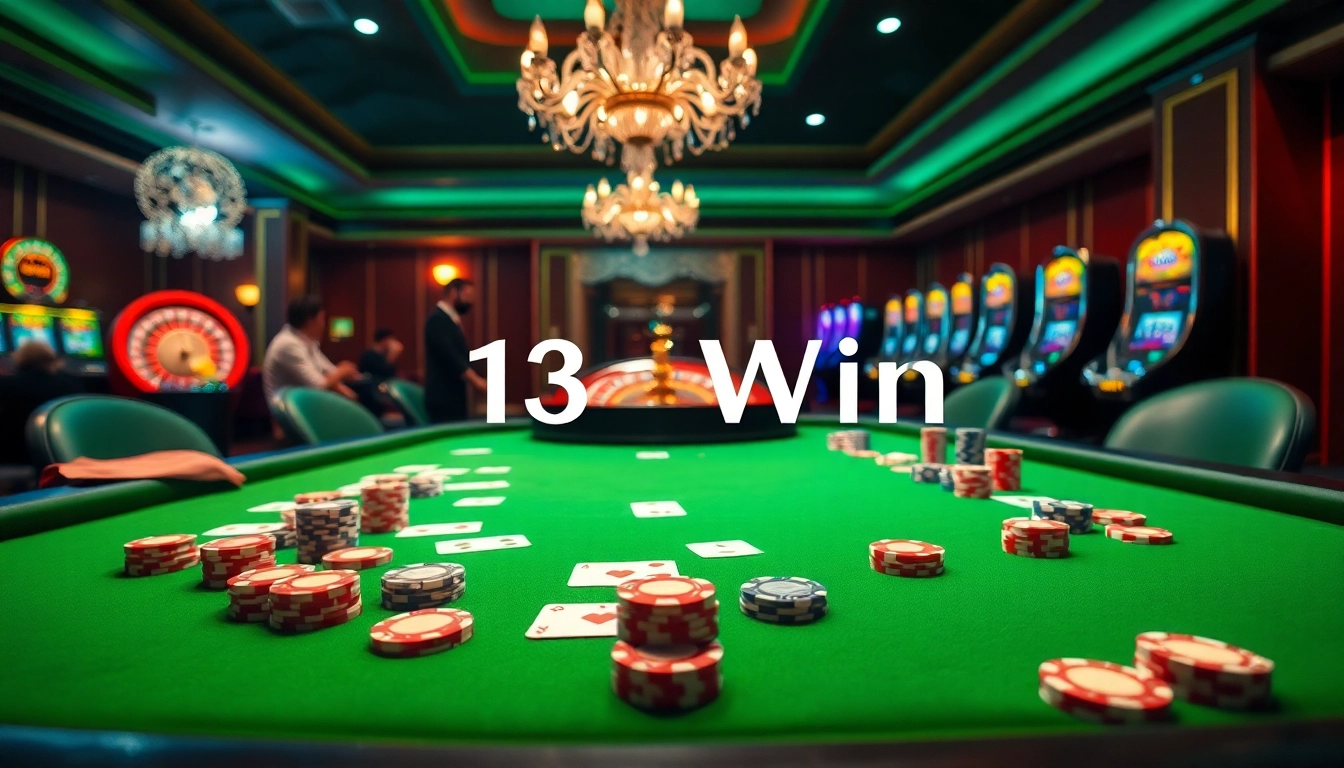 Experience the thrill of 13 Win at a luxurious poker table surrounded by excitement.