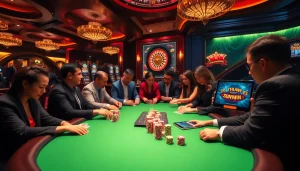 Players engaged in a thrilling poker game while exploring tải sunwin for online betting.