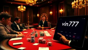 A high-stakes poker game scene with engaging players and a hint of vin777 ws excitement.