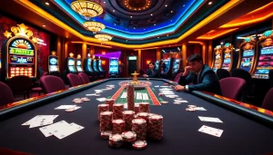 Engaging in thrilling gambling at PS99 with poker chips and a roulette wheel.